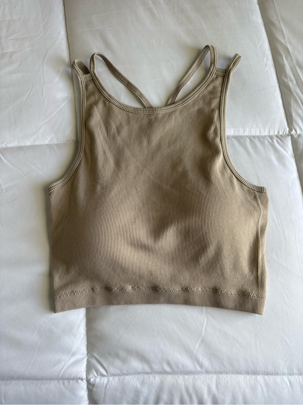 Pro Fit Seamless Ribbed Scoop Neck Crop Tank Top - Tan